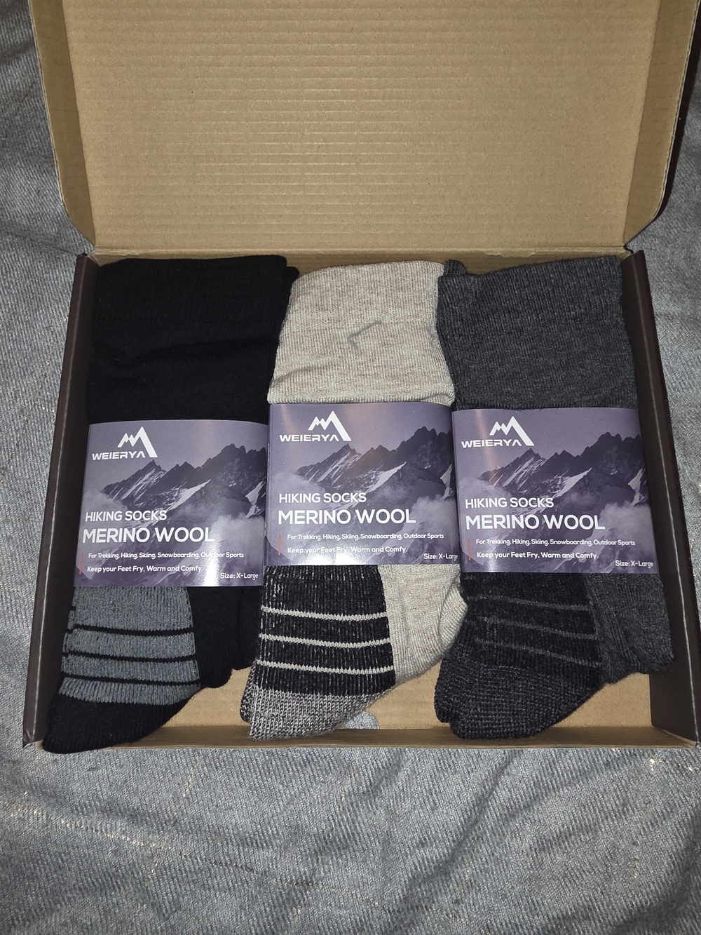Merino Wool Hiking Socks - Black, Gray, Cream (3-Pack)